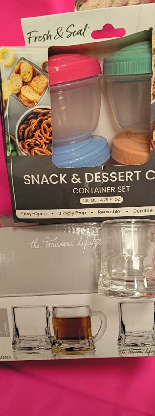 Elle Clear Snack & Dessert Cups with Pink, Teal, Blue, and Orange Lids